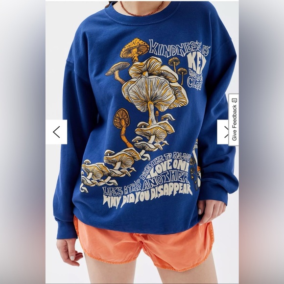 Project Social T X Urban Outfitters Blue Mushroom Graphic Sweatshirt in S/M - Picture 3 of 6